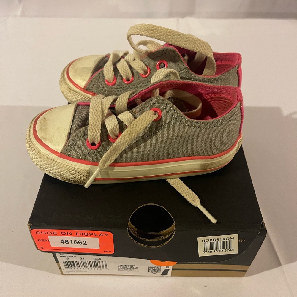 Converse All Star Baby Girls 5 Gray Pink Low Top canvas 740578F Sneaker - Picture 5 of 6
